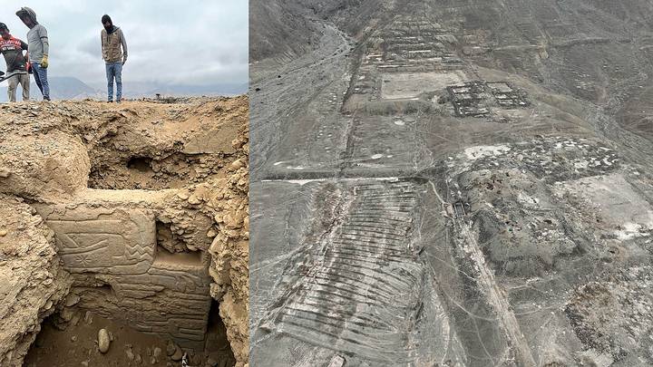O mural policromado encontrado em Huaca Yolanda tem cerca de 3 a 4 mil anos de antiguidade. Crédito: PUCP.