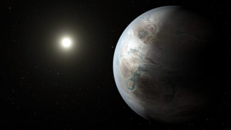 Um conceito artístico que retrata uma das possíveis aparências do planeta Kepler-452b, o primeiro mundo de tamanho próximo ao da Terra encontrado na zona habitável de uma estrela semelhante ao nosso Sol.